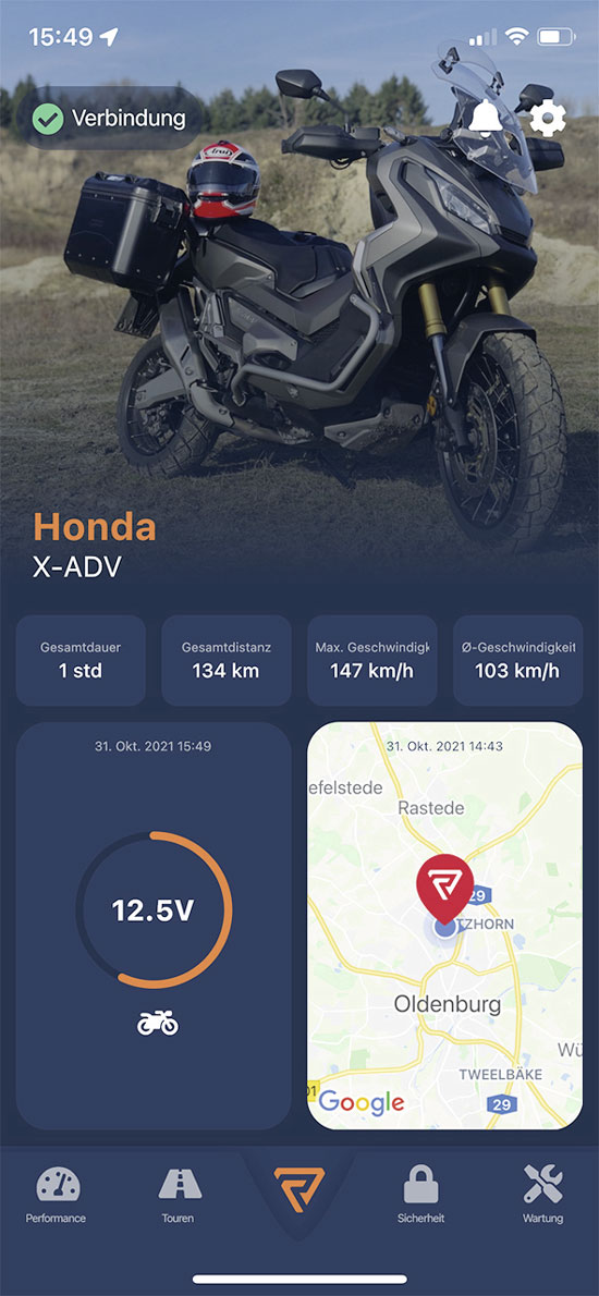Startbildschirm der Rideet One App mit der Übersicht