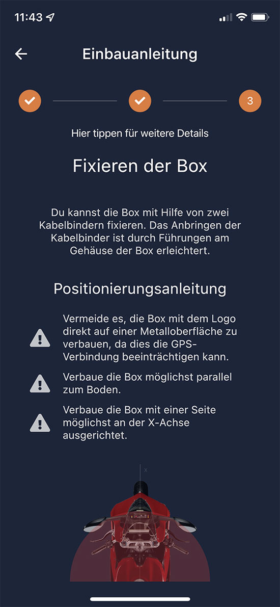 Schon bei der Montage des Rideet One hilft die App