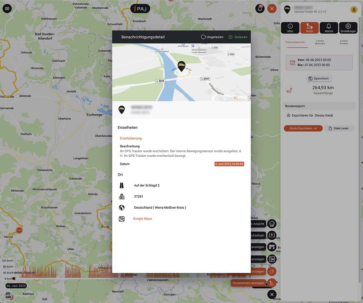 Screenshot mit Daten von der Kradblatt Leserreise 2023 aus dem PAJ-Portal