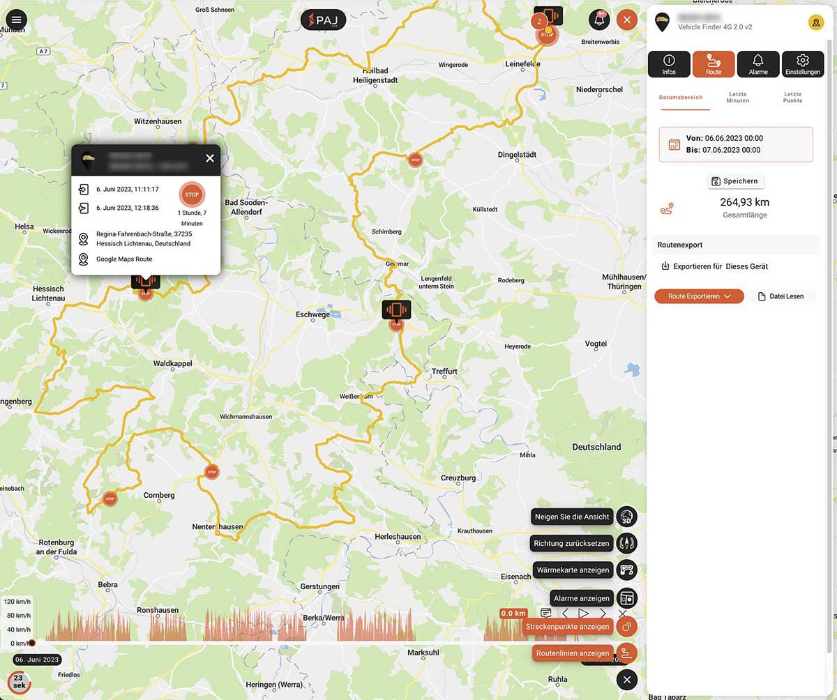 Screenshot mit Daten von der Kradblatt Leserreise 2023 aus dem PAJ-Portal