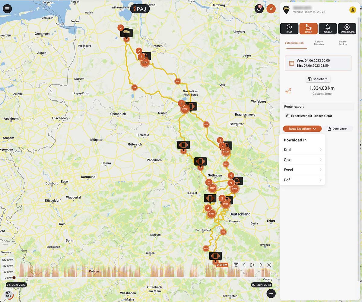Screenshot mit Daten von der Kradblatt Leserreise 2023 aus dem PAJ-Portal