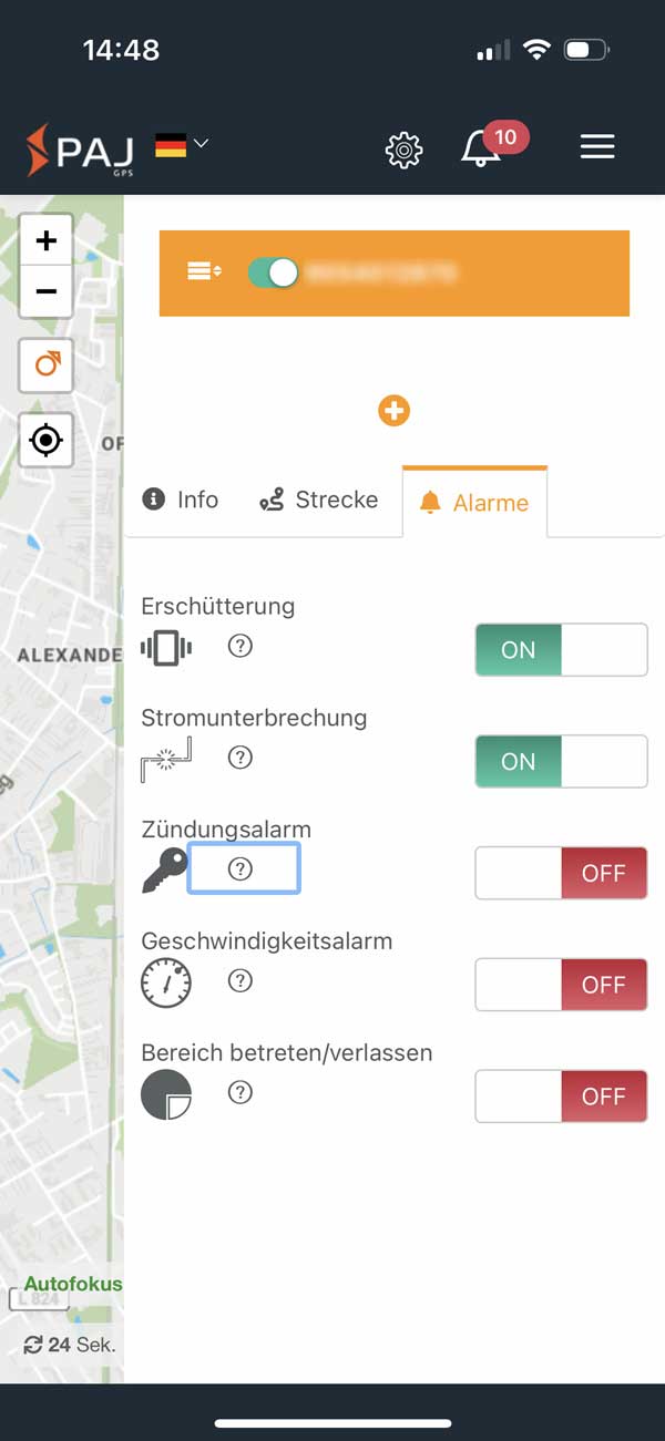 Diverse Einstellungen können über die App vorgenommen werden.
